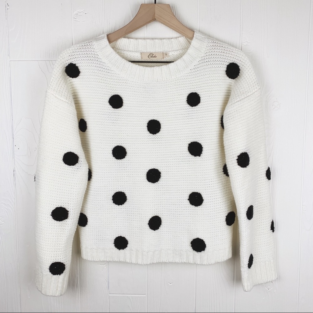 Elodie White Black Polka Dot Pullover Sweater